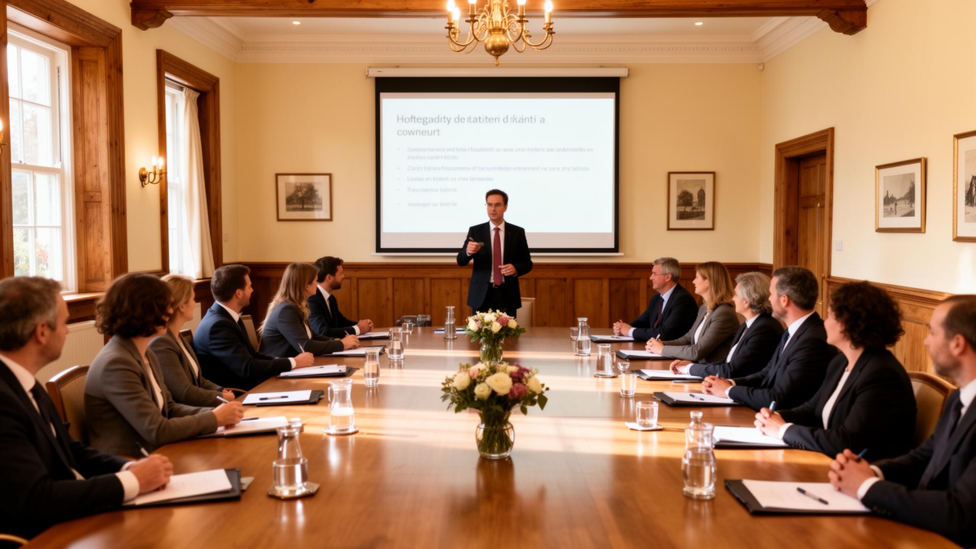 Boardroom presentation in the Scrine meeting room