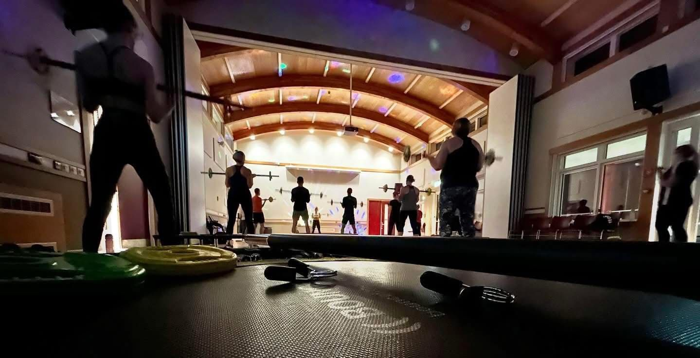 Evening fitness class in full swing