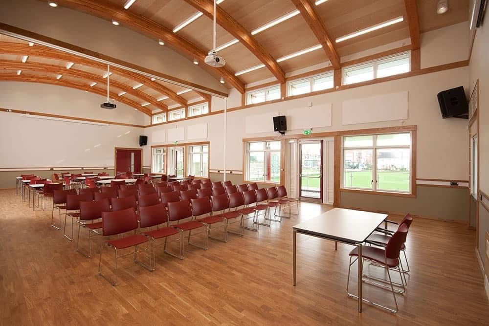 The Gordon Hall in theatre layout with chairs facing the front